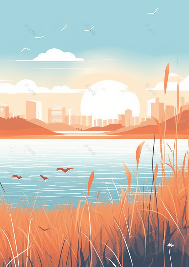 城市夕阳寒露时节插画背景,插画/手绘图,插画/手绘图库,插画/手绘图下载,插画/手绘